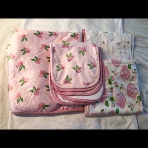 Brand New! 3 piece blanket, 4 piece burp cloth set